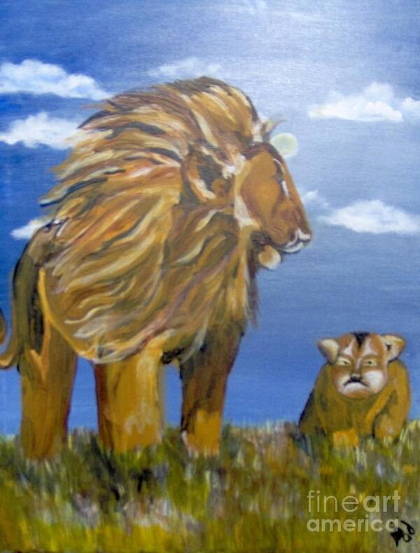Lion Art Print featuring the painting Manhood Training by Saundra Johnson