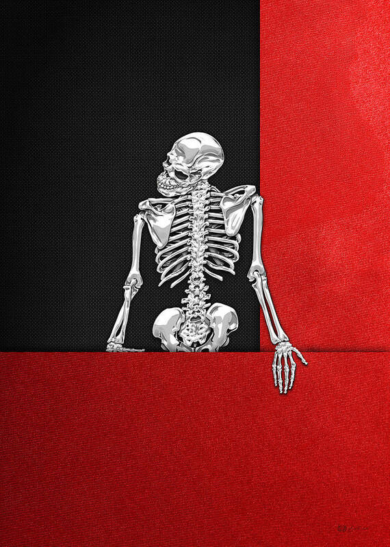 Visual Art Pop By Serge Averbukh Art Print featuring the photograph Memento Mori - Skeleton on Red and Black by Serge Averbukh