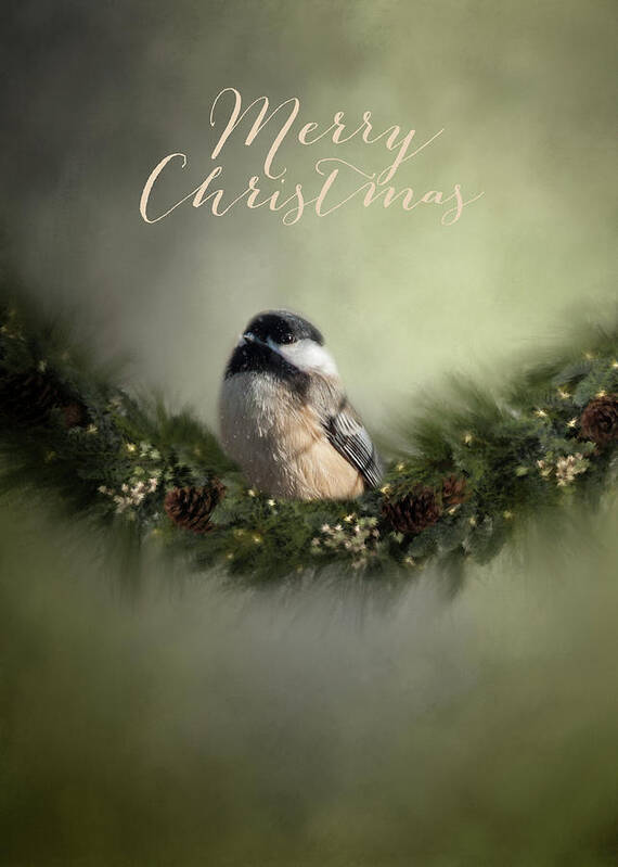 Song Bird Art Print featuring the photograph Merry Christmas Chicadee 1 by Cathy Kovarik