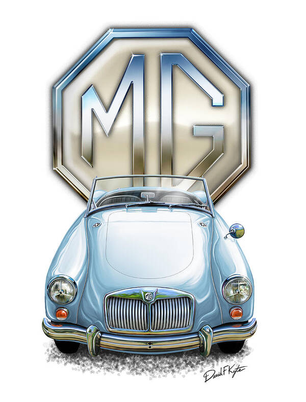 Mga Art Print featuring the painting MGA Sports Car in Light Blue by David Kyte