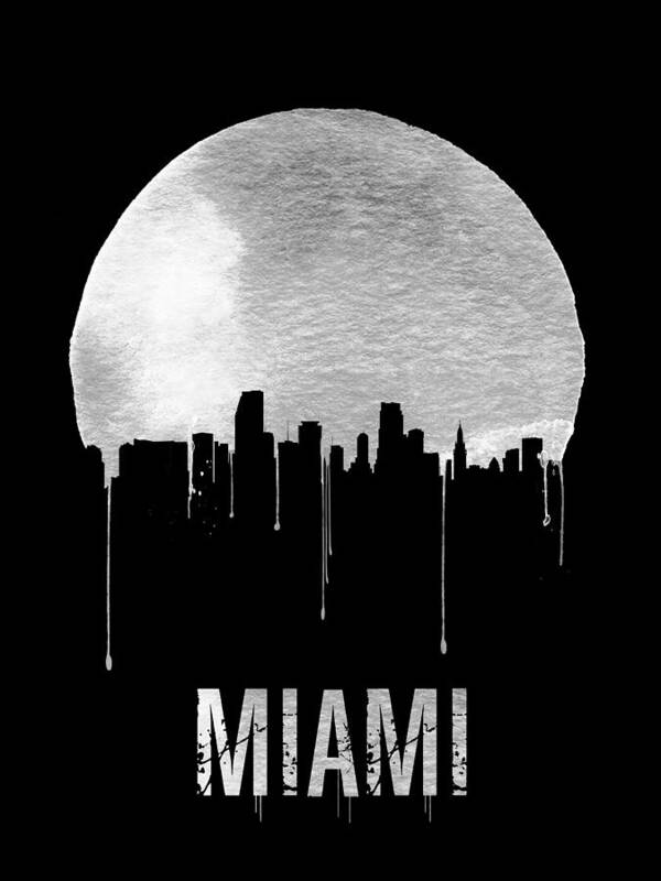 Miami Art Print featuring the painting Miami Skyline Black by Naxart Studio