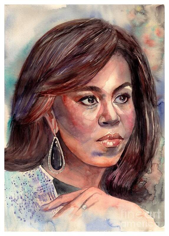 Michelle Art Print featuring the painting Michelle Obama portrait by Suzann Sines
