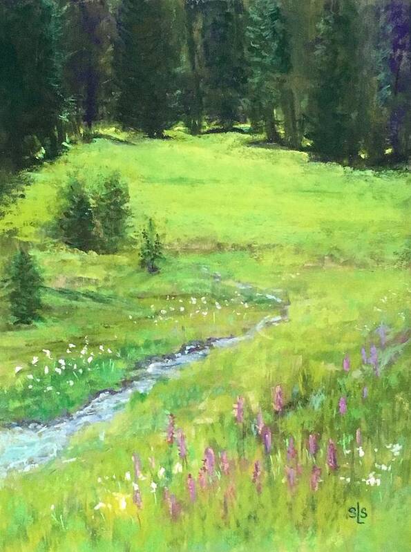 Green Art Print featuring the pastel Mid-Summer Meadow by Sandra Lee Scott