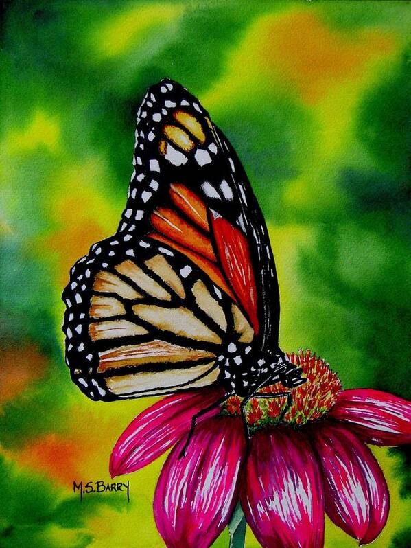 Butterfly Art Print featuring the painting Monarch by Maria Barry