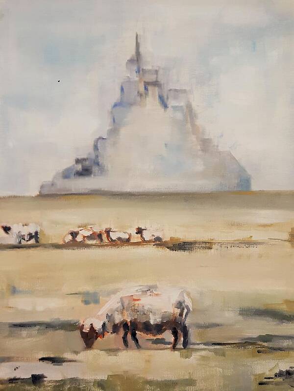 Mont Saint Michel Art Print featuring the painting Mont Saint Michel in the Morning by Christel Roelandt