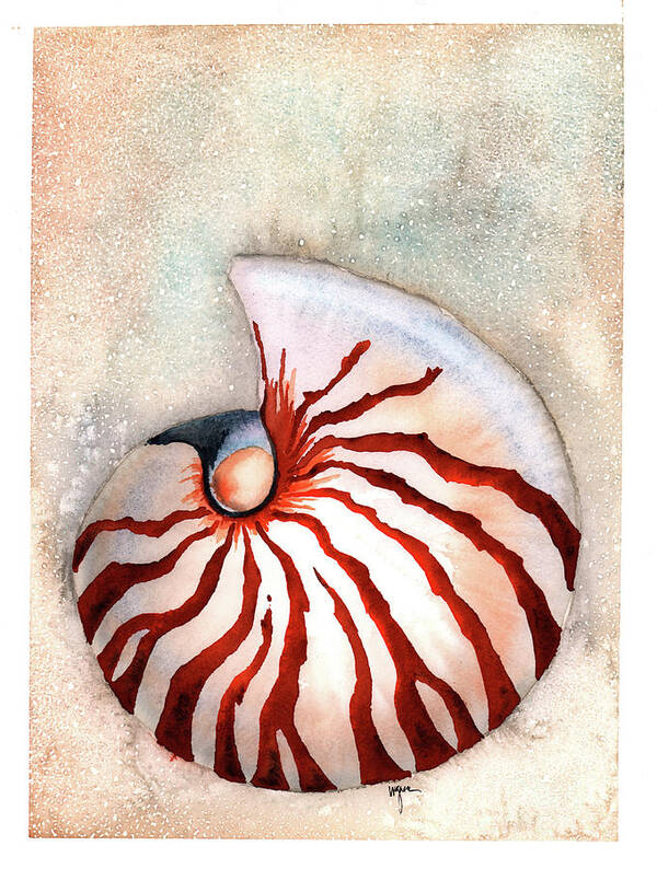 Seahell Art Print featuring the painting Moon Nautilus by Hilda Wagner