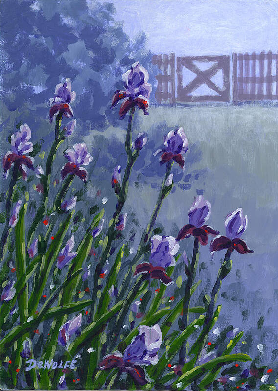 Blue Art Print featuring the painting Morning Iris by Richard De Wolfe