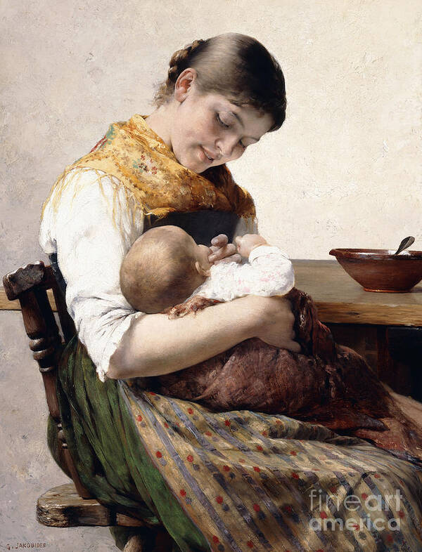 Nursing Art Print featuring the painting Mother and Child by Georges Jacobides