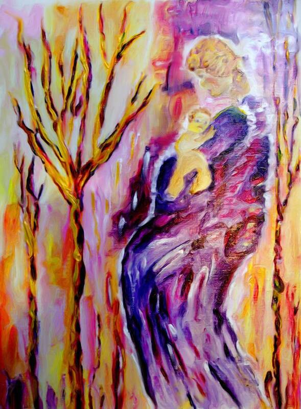 Female Art Print featuring the painting Mother and child by Shelley Bain