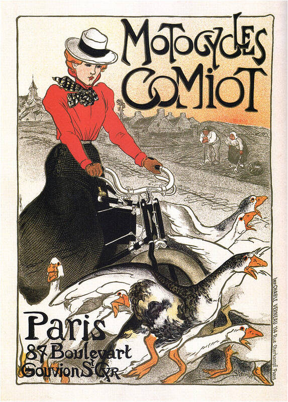 Vintage Art Print featuring the mixed media Motocycles Comiot - Paris - Vintage Advertising Poster by Studio Grafiikka