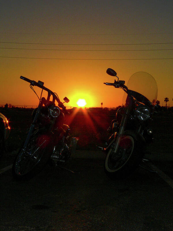 Orcinus Fotograffy Art Print featuring the photograph Motorcycle Sunset by Kimo Fernandez