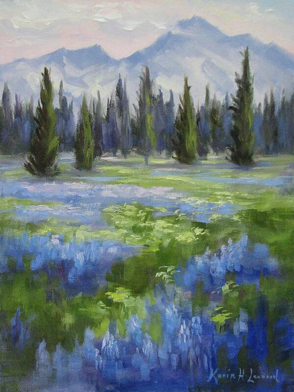 Mountains Art Print featuring the painting Mountain Meadow by Karin Leonard