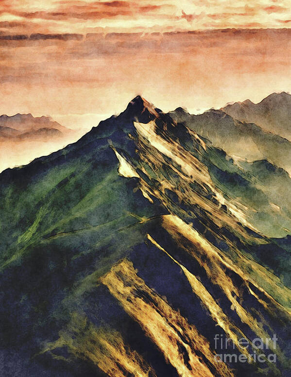 Mountains Art Print featuring the digital art Mountains In The Clouds by Phil Perkins