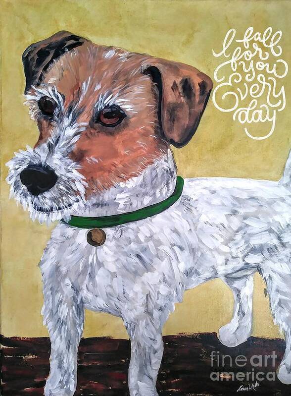 Dogs Art Print featuring the painting Terrier with green collar by Reina Resto