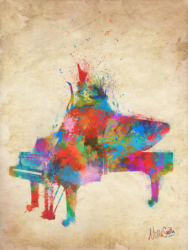 Piano Art Print featuring the digital art Music Strikes Fire from the Heart by Nikki Marie Smith