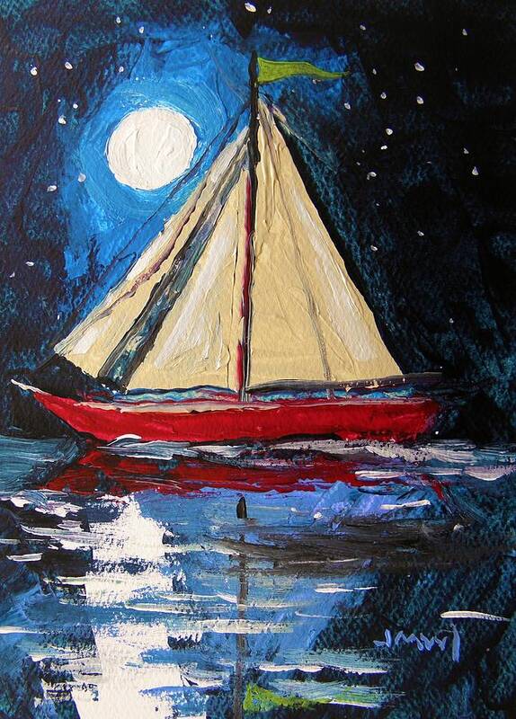 Sail Boat Art Print featuring the painting Musing-Midnight Sail by John Williams