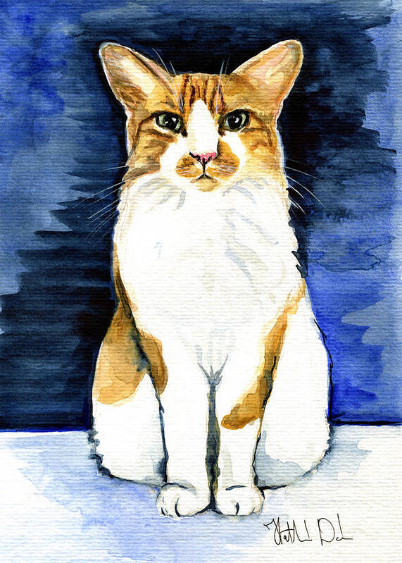 Mustached Bicolor Beauty Art Print featuring the painting Mustached Bicolor Beauty - Cat Portrait by Dora Hathazi Mendes