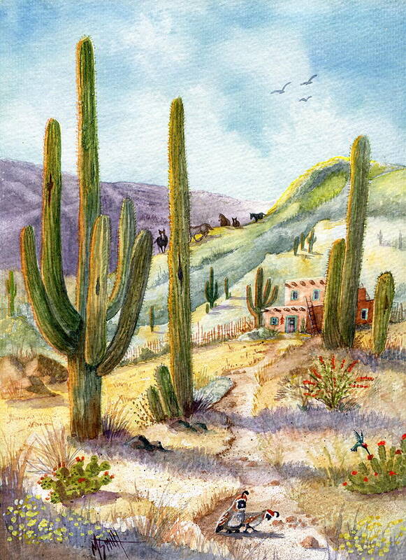 Adobe Art Print featuring the painting My Adobe Hacienda by Marilyn Smith