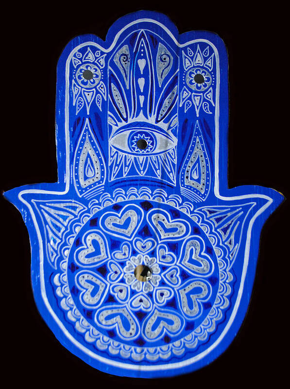 Blue Hamsa Art Print featuring the painting My Blue Hamsa by Patricia Arroyo