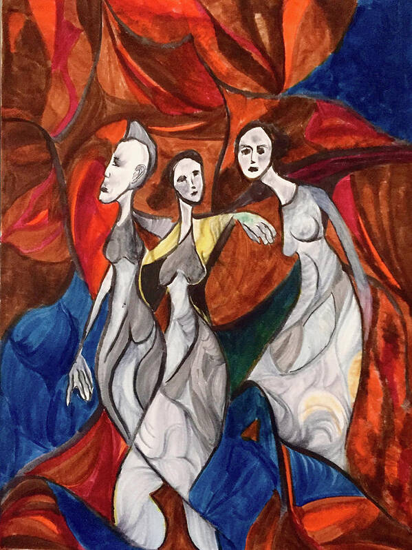 Contemporary Art Print featuring the drawing My Muses by Dennis Ellman