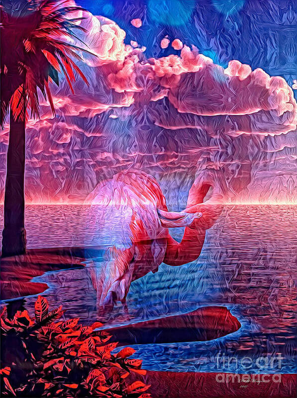 Flamingo Art Print featuring the mixed media Mystical Flamingo World by DB Hayes