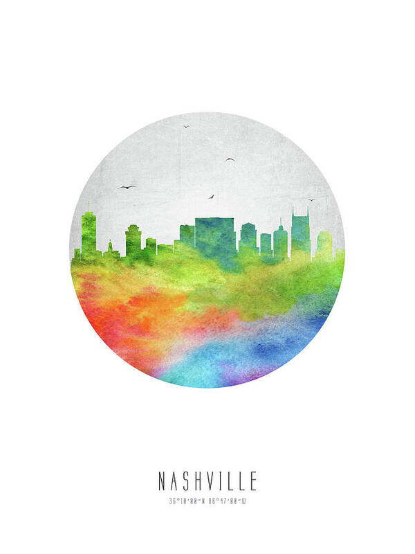 Nashville Art Print featuring the digital art Nashville Skyline USTNNA20 by Aged Pixel