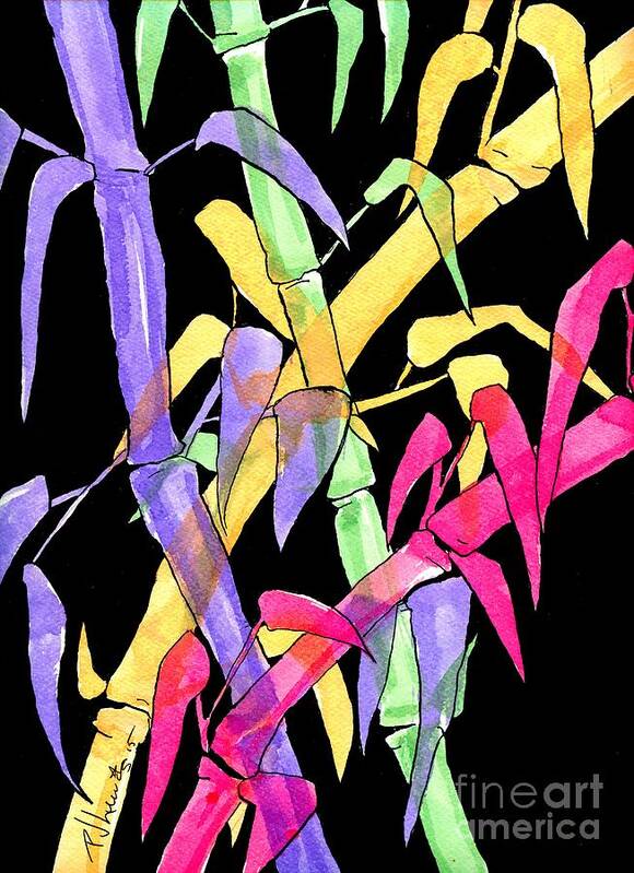 Neon Colors Art Print featuring the painting Neon Bamboo by PJ Lewis