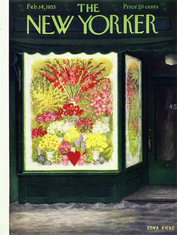 Flowers Art Print featuring the painting New Yorker February 14 1953 by Edna Eicke