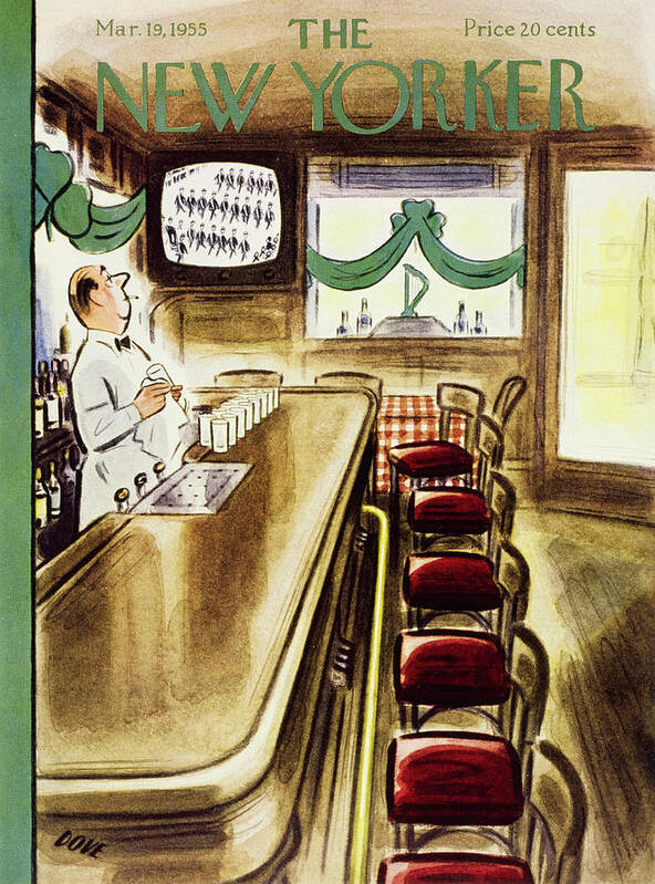 Bartender Art Print featuring the painting New Yorker March 19, 1955 by Leonard Dove