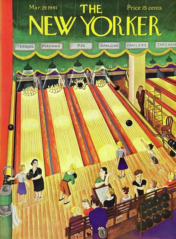 Bowling Art Print featuring the painting New Yorker March 29 1941 by Ilonka Karasz