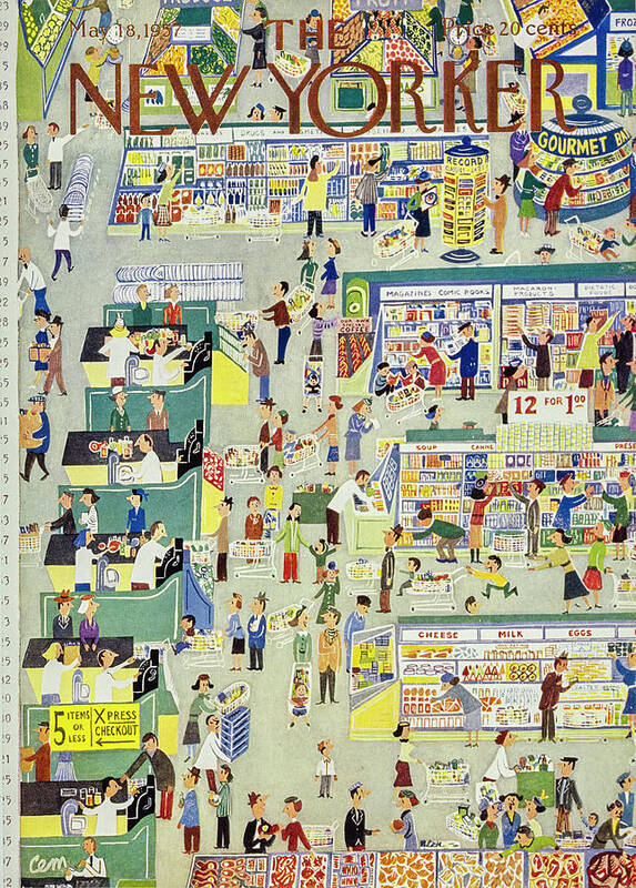 Supermarket Art Print featuring the painting New Yorker May 18th 1957 by Charles E Martin