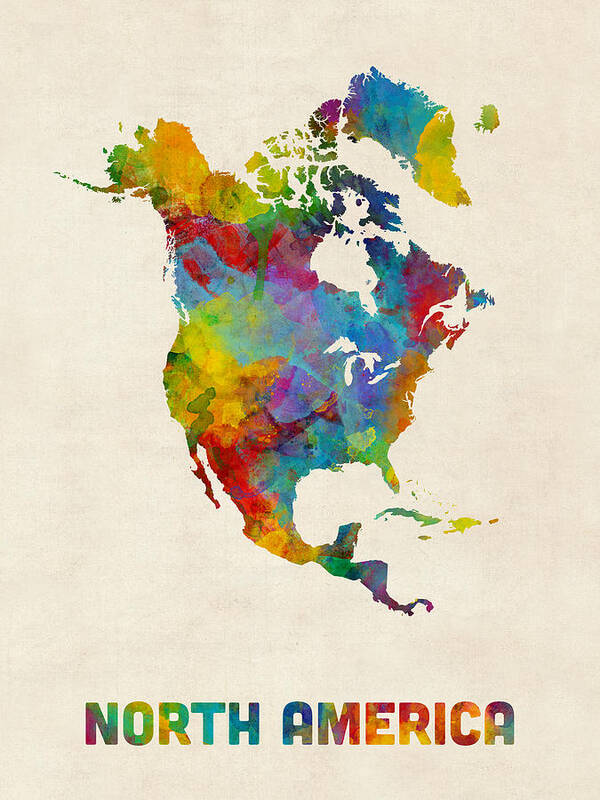 North America Art Print featuring the digital art North America Continent Watercolor Map by Michael Tompsett