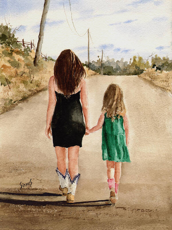 Girls Art Print featuring the painting Northwest Oklahoma Sisters by Sam Sidders