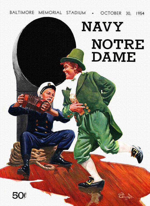 Irish Art Print featuring the painting Notre Dame V Navy 1954 Vintage Program by Big 88 Artworks