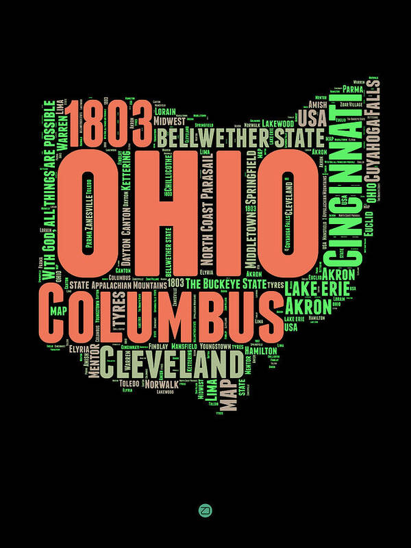Ohio Art Print featuring the digital art Ohio Word Cloud Map 1 by Naxart Studio