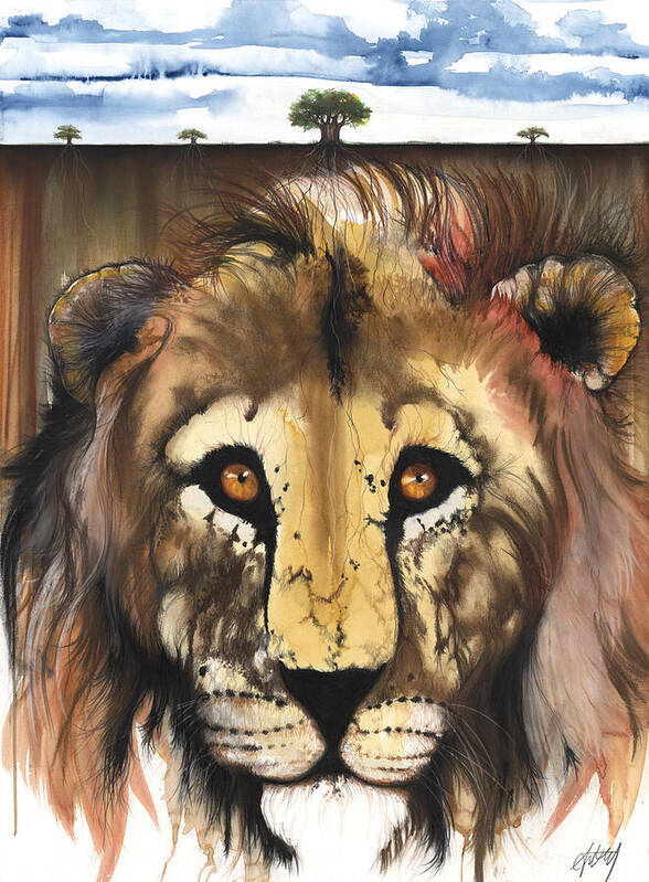 Lion Art Print featuring the mixed media Old Friend by Anthony Burks Sr