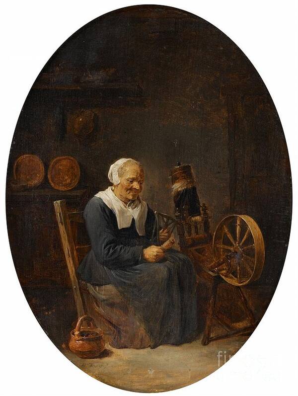 David Teniers The Younger Art Print featuring the painting Old Woman At The Spinning Wheel by MotionAge Designs