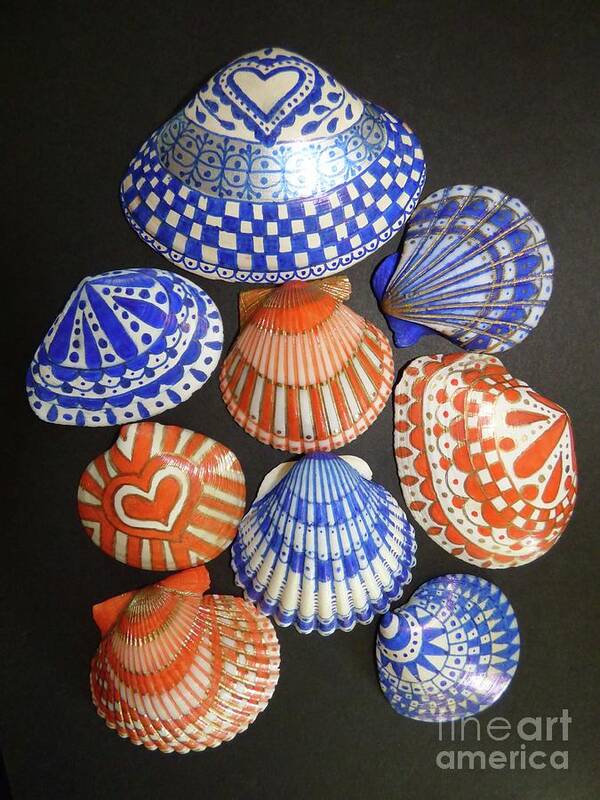 Shell Art Print featuring the photograph Orange and Blue Sharpie Shells by Jean Wright