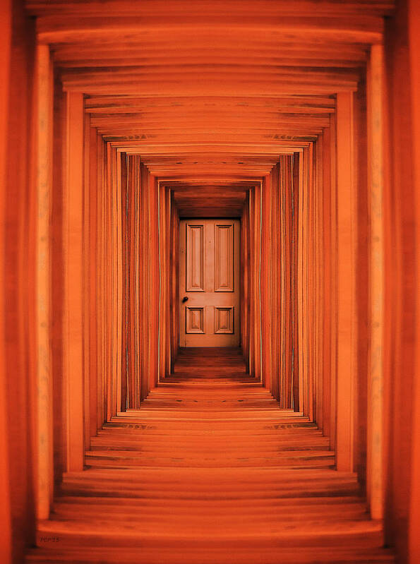 Hall Art Print featuring the digital art Orange Planks Hall And Door by Phil Perkins