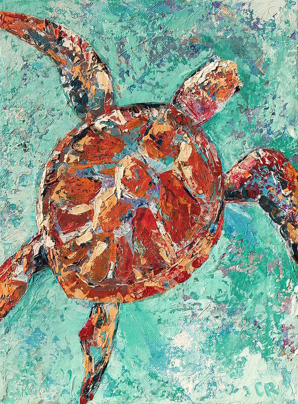 Turtle Art Print featuring the painting Out To Sea by Chris Rice