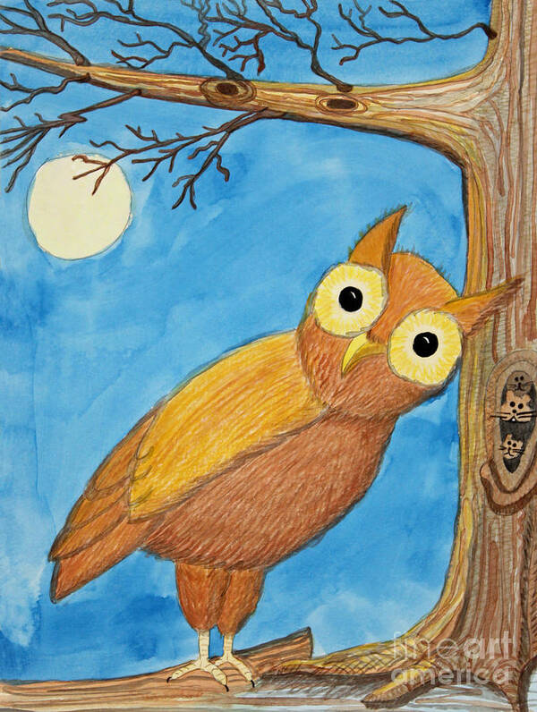 Owl Art Print featuring the painting Owl and Moonlight by Norma Appleton
