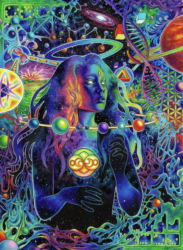Psychedelic Art Print featuring the drawing Pandora by Callie Fink