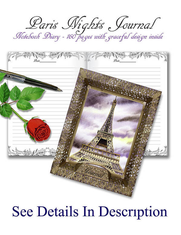 Paris Night Art Print featuring the painting Paris Nights Journal For Notes Diary Memoirs by Irina Sztukowski