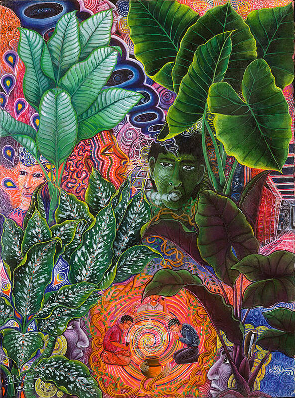 Pablo Amaringo Art Print featuring the painting Patinguina Samai by Pablo Amaringo