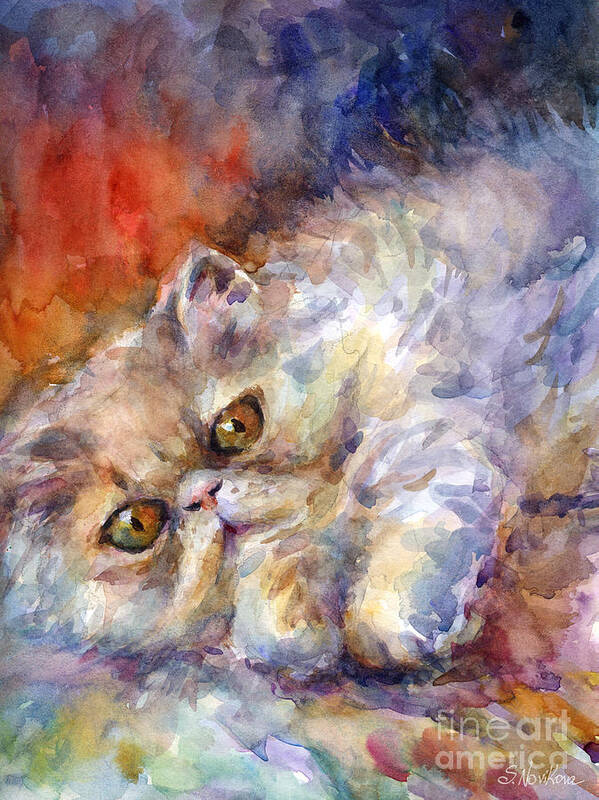 Persian Cat Art Print featuring the painting Persian Cat painting by Svetlana Novikova