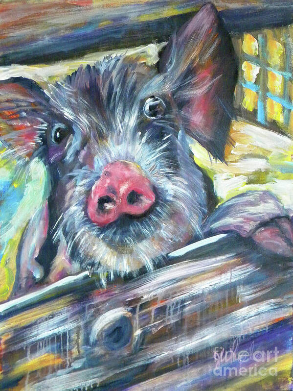 Pig Art Print featuring the painting Piggy by JoAnn Wheeler