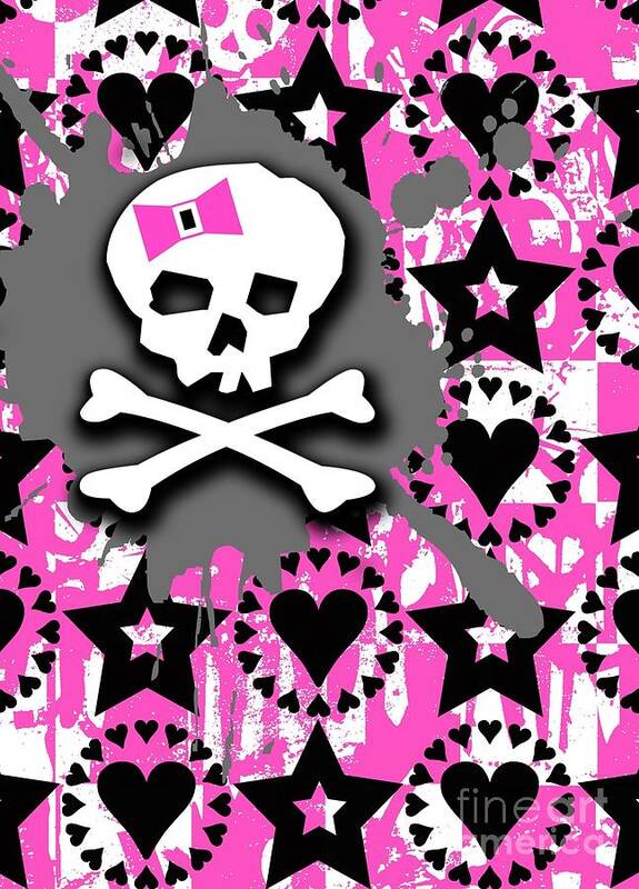 Skull Art Print featuring the digital art Pink Bow Skull by Roseanne Jones