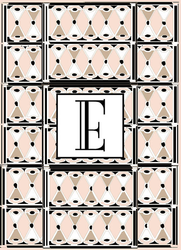 Art Deco Art Print featuring the digital art Pink Champagne Deco Monogram E by Cecely Bloom