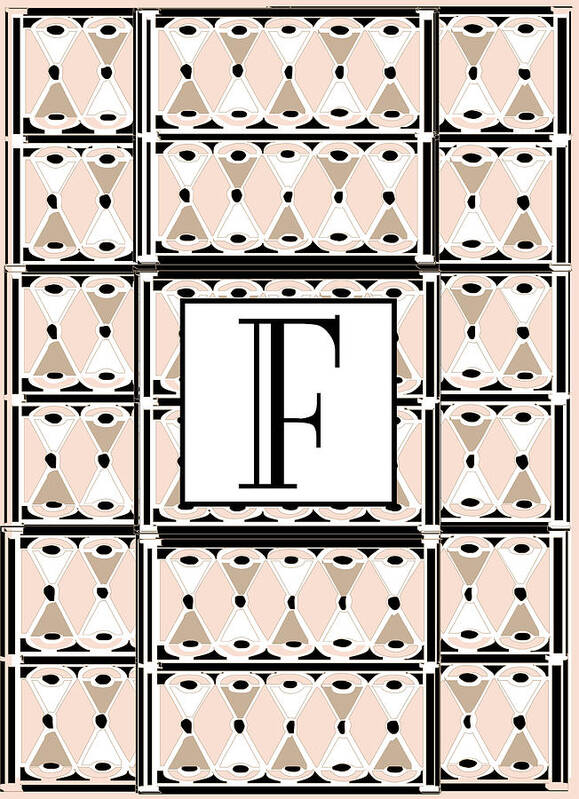Art Deco Art Print featuring the digital art Pink Champagne Deco Monogram F by Cecely Bloom