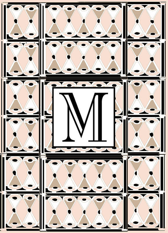Art Deco Art Print featuring the digital art Pink Champagne Deco Monogram M by Cecely Bloom